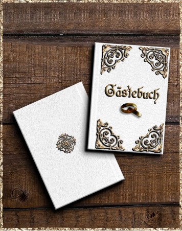 Gästebuch Hochzeit - Lederoptik weiß gold